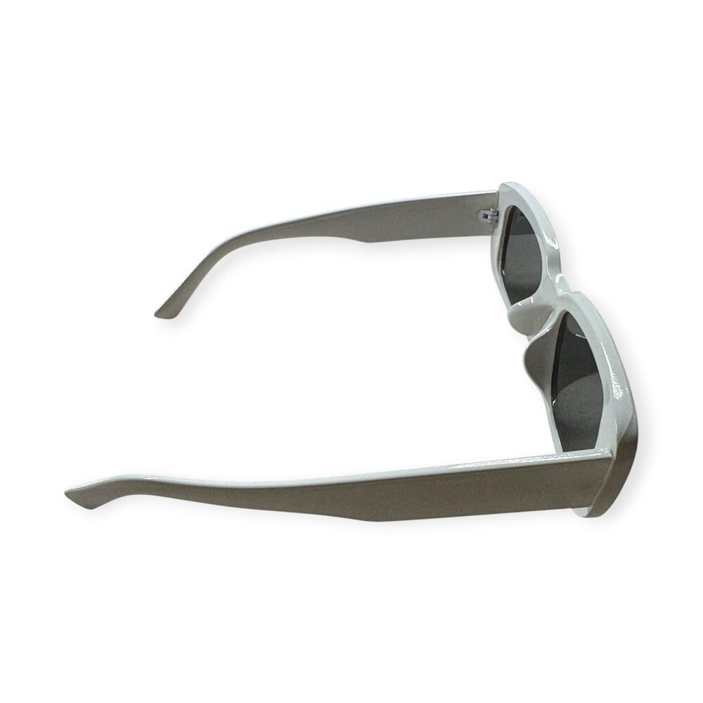 Retro White Rectangle Sunglasses Gray Lens Party Shades - Picture 3 of 5